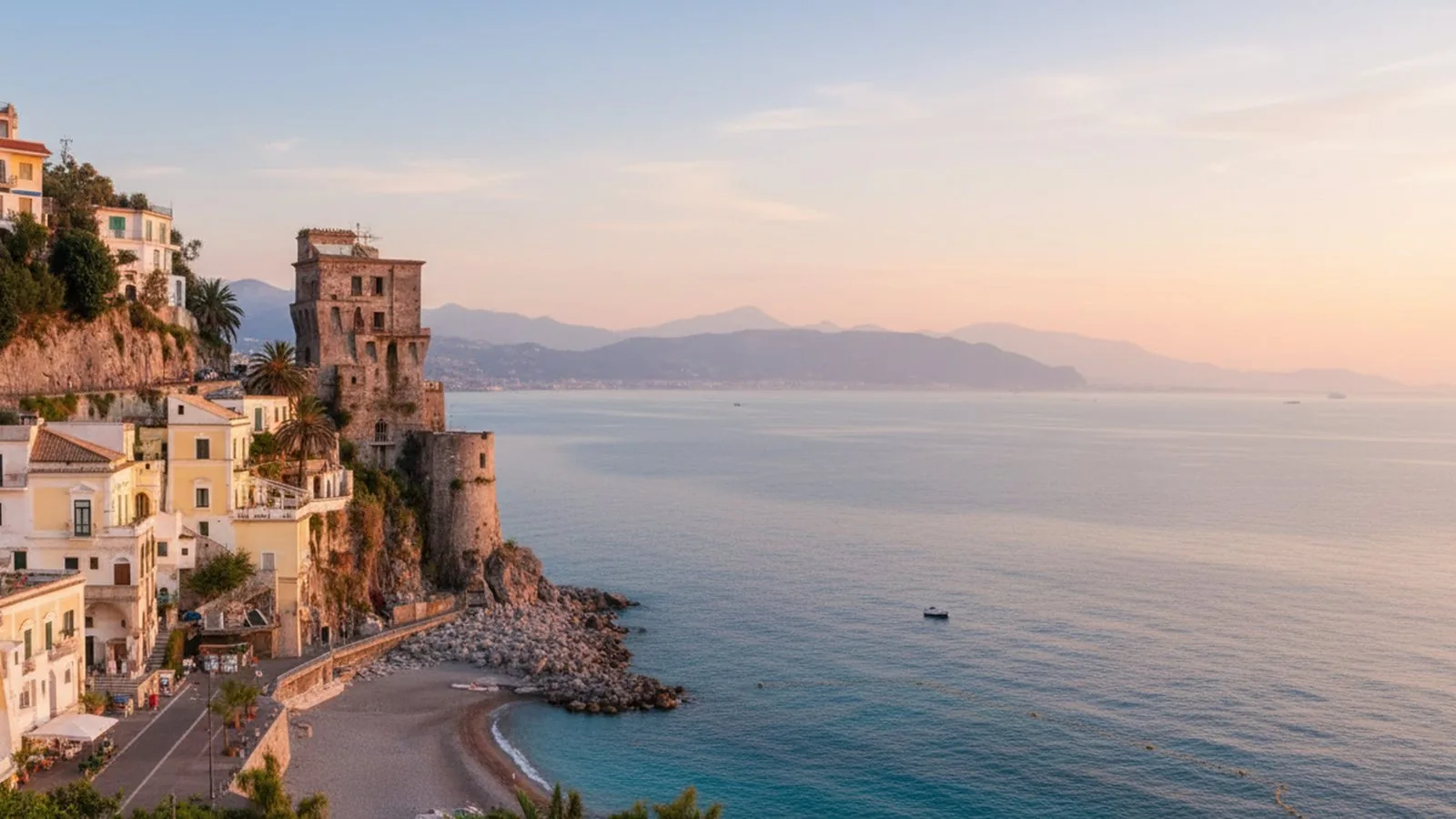 La torre di Cetara e la costa all'alba
